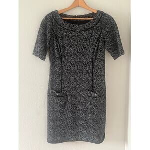 Women's White House Black Market Dress Shift White Black Front Pockets Size 4